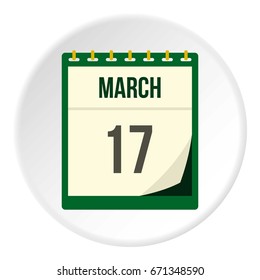 Calendar with St. Patrick Day date icon in flat circle isolated vector illustration for web