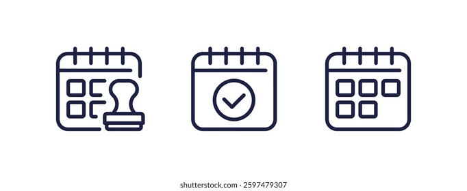 calendar and stamp line icons on white