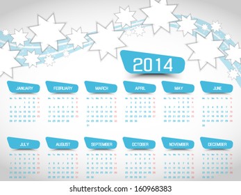CALENDAR STAR  2014 SIMPLE TEXT BACKGROUND