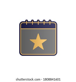 Calendario, color de estrella, icono de vector de gradiente