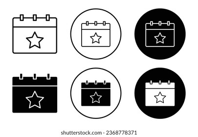 Calendar With Star Icon. Favorite daily or weekly meeting planner or schedule reminder symbol set. Today or monthly agenda for event vector. Appointment deadline plan calendar page line sign.
