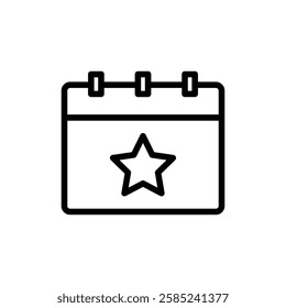 Calendar With Star Icon Flat vector set outline