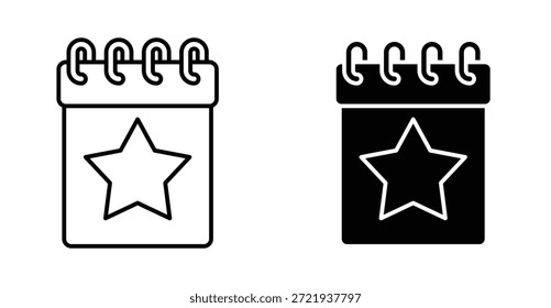Icono Calendario con estrella. Línea con trazo editable y plano para el Web