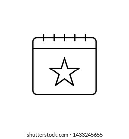 Calendar, star icon. Simple thin line, outline vector of calendar icons for ui and ux, website or mobile application