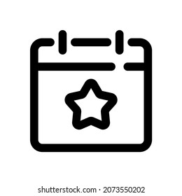 Calendar star icon, simple vector line style, editable stroke
