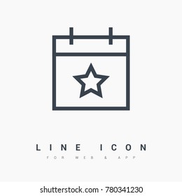 calendar with star line vector icon