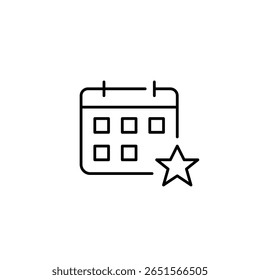 Calendar and star. VIP appointment, special day reminder. Pixel perfect, editable stroke vector icon