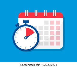 Calendar and stopwatch flat icon. Calendar schedule, time appointment and planning. Organizer icon. Vector illustration.