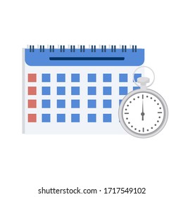 Calendar and stopwatch isolated on white background stock vector illustration. Productivity, organisation concept.