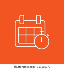 Calendar and stopwatch line icon for web, mobile and infographics. Vector white icon isolated on red background.
