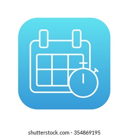 Calendar and stopwatch line icon for web, mobile and infographics. Vector white icon on the blue gradient square with rounded corners isolated on white background.