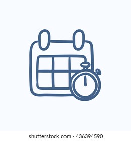 Icono de esbozo de vector de cronómetro y cronómetro aislado en el fondo. Icono de Calendario dibujado a mano y cronómetro. Icono de esbozo de calendario y cronómetro para infografía, sitio web o aplicación.