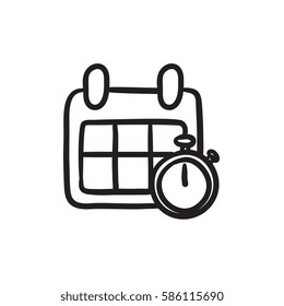 Calendar and stopwatch vector sketch icon isolated on background. Hand drawn Calendar and stopwatch icon. Calendar and stopwatch sketch icon for infographic, website or app.
