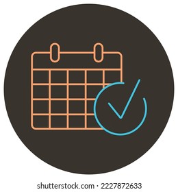 Calendar success two color icon on round background