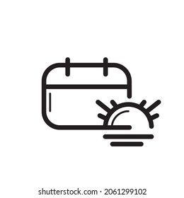 calendar and sun icon, holiday schedule pictogram symbol