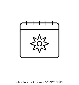 Calendar, sun icon. Simple thin line, outline vector of calendar icons for ui and ux, website or mobile application