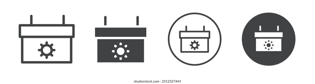 Calendar with sun icon Vector logo outline