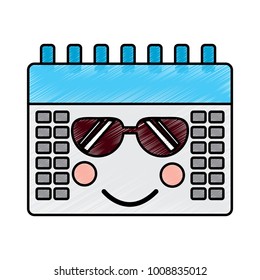 calendar with sunglasses kawaii icon image 
