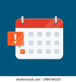 A Calendar symbol with a notification mark on it. Isolated Vector Illustration