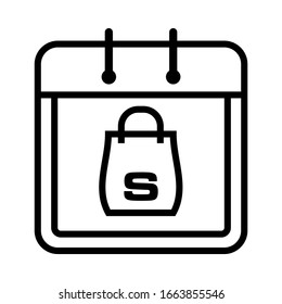 Calendar symbol for shopping date time icon vector with paper bag illustration.