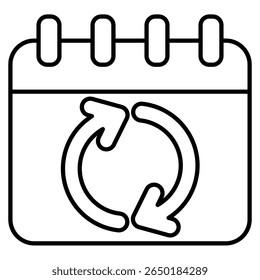 Icono de sincronización del calendario representado por el calendario, el estilo de línea de flecha circular.