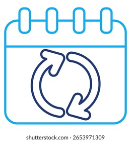 Kalendersynchronisierungssymbol, dargestellt durch Kalender, Kreispfeil, Dual-Line-Stil.