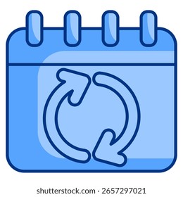 Icono de sincronización del calendario representado por el calendario, flecha circular estilo azul.