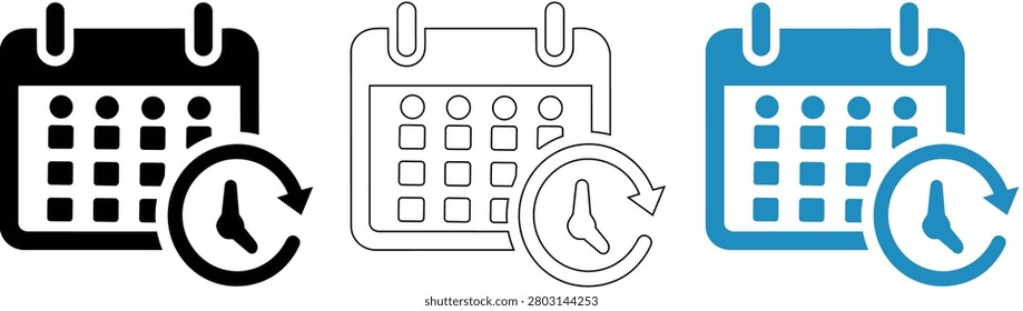 Calendar Sync Icon Set, Schedule Update and Event Refresh Symbol, Date Management Vector