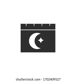 Calendar with a t moon and a star black icon isolated on a white background.