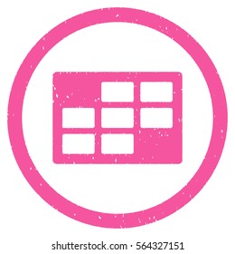 Calendar Table grainy textured icon inside circle for overlay watermark stamps. Flat symbol with dirty texture.