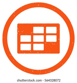 Calendar Table grainy textured icon inside circle for overlay watermark stamps. Flat symbol with scratched texture.