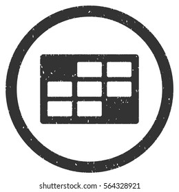 Calendar Table grainy textured icon inside circle for overlay watermark stamps. Flat symbol with dust texture.