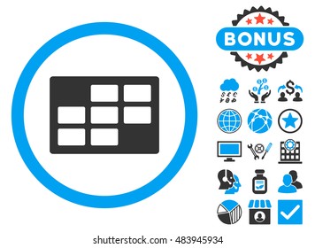 Calendar Table icon with bonus images. Vector illustration style is flat iconic bicolor symbols, blue and gray colors, white background.