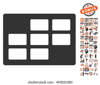 Calendar Table icon with bonus calendar and time management pictogram. Vector illustration style is flat iconic bicolor symbols, orange and gray colors, white background.
