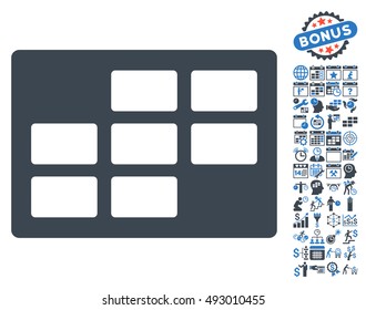 Calendar Table pictograph with bonus calendar and time management icon set. Vector illustration style is flat iconic bicolor symbols, smooth blue colors, white background.