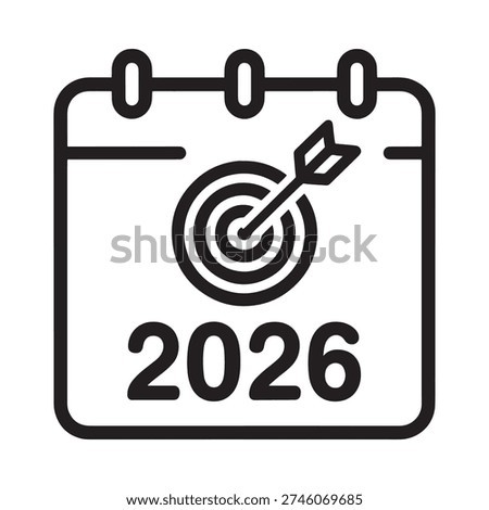 Calendar with a target and arrow showing the year 2026