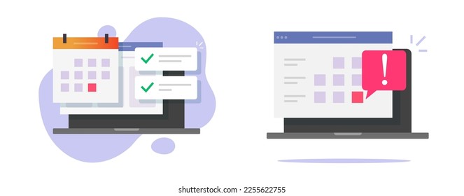 Kalender-Aufgabenliste Terminsymbol Vektorsymbol digital, elektronische Kalender Tagesordnung Erinnerung Erinnerung, Online dringliche Termine Sitzungszeit, Terminplan Termin auf Laptop-Computer-Grafik Design Illustration