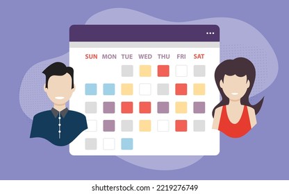 Terminkalender für Aufgabenmanagement und -planung, Teamwork-Plan, Business Meeting Plan, Zeitstrategie. Event- und People-Management Vektorgrafik-Konzept.