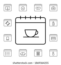 Calendar, tea, coffee, cup flat vector icon in calendar pack