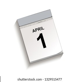 Calendar, tear-off calendar with date 1 April,
Tear-off calendar, Vector illustration isolated on white background