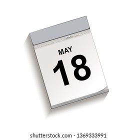 Calendar, tear-off calendar with date 18 May,
Tear-off calendar, Vector illustration isolated on white background