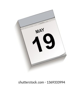 Calendar, tear-off calendar with date 19 May,
Tear-off calendar, Vector illustration isolated on white background