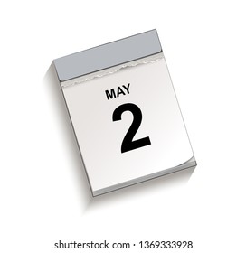 Calendar, tear-off calendar with date 2 May,
Tear-off calendar, Vector illustration isolated on white background