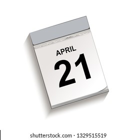 Calendar, tear-off calendar with date 21 April,
Tear-off calendar, Vector illustration isolated on white background