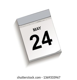Calendar, tear-off calendar with date 24 May,
Tear-off calendar, Vector illustration isolated on white background