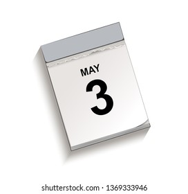 Calendar, tear-off calendar with date 3 May,
Tear-off calendar, Vector illustration isolated on white background