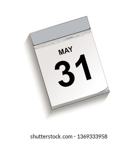Calendar, tear-off calendar with date 31 May,
Tear-off calendar, Vector illustration isolated on white background