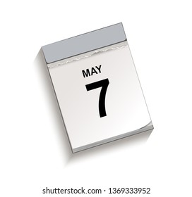 Calendar, tear-off calendar with date 7 May,
Tear-off calendar, Vector illustration isolated on white background