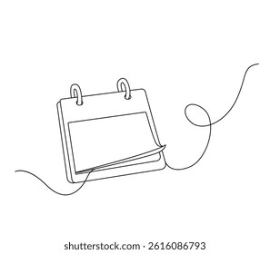 Calendar with tear-off sheets in one continuous endless line drawing. Vector illustration isolated on white background. Doodle style