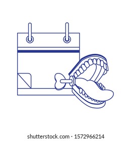 calendar and teeth practical joke icon over white background, vector illustration